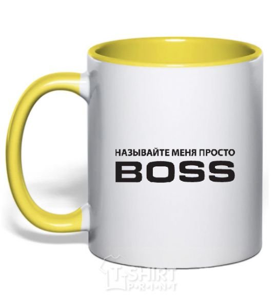 Mug with a colored handle Just call me boss yellow фото