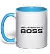 Mug with a colored handle Just call me boss sky-blue фото