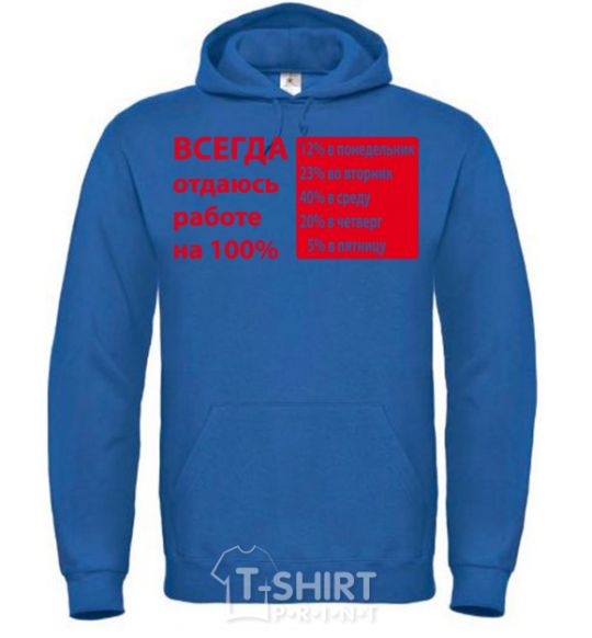 Men`s hoodie I ALWAYS GIVE 100% TO MY WORK royal фото