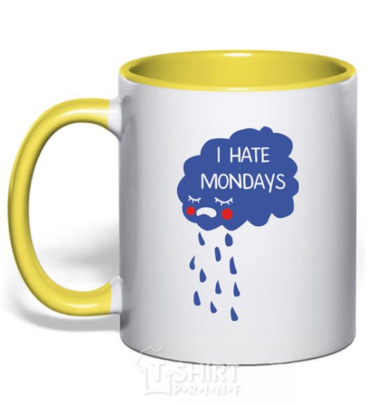 Mug with a colored handle I HATE MONDAYS yellow фото