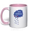 Mug with a colored handle I HATE MONDAYS light-pink фото