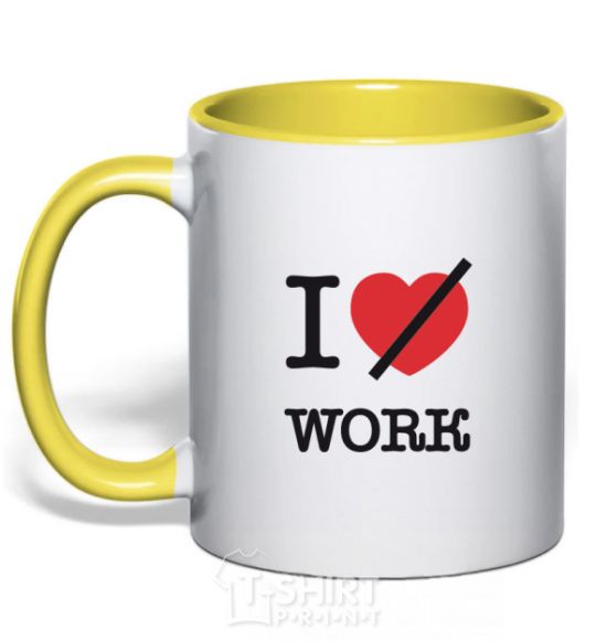 Чашка с цветной ручкой I don't love work Солнечно желтый фото