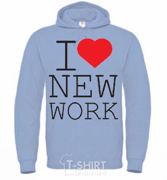 Men`s hoodie I LOVE NEW WORK sky-blue фото