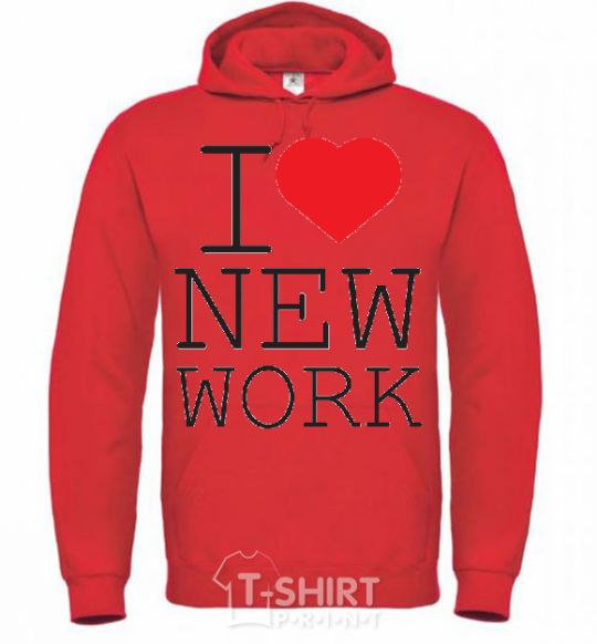 Men`s hoodie I LOVE NEW WORK bright-red фото