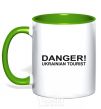 Mug with a colored handle DANGER! UKRAINIAN TOURIST kelly-green фото