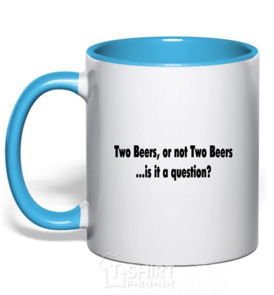 Mug with a colored handle TWO BEERS sky-blue фото