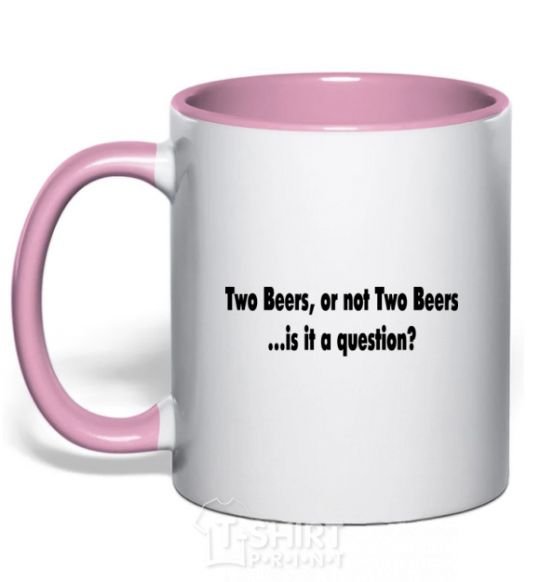 Mug with a colored handle TWO BEERS light-pink фото