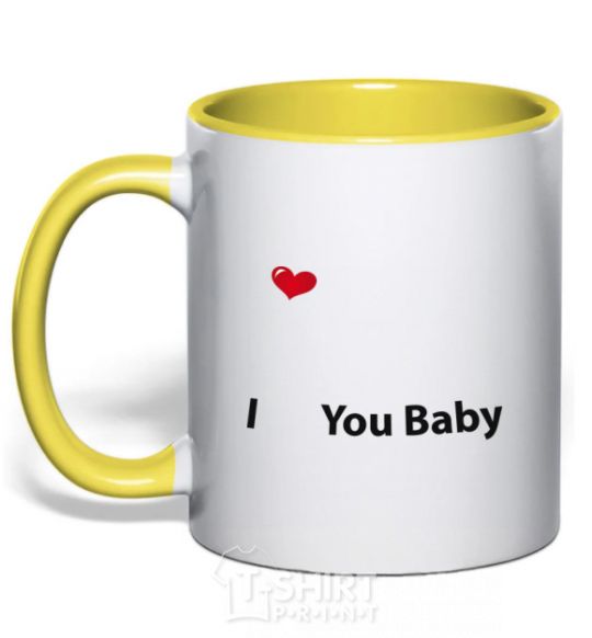 Mug with a colored handle I LOVE YOU BABY yellow фото