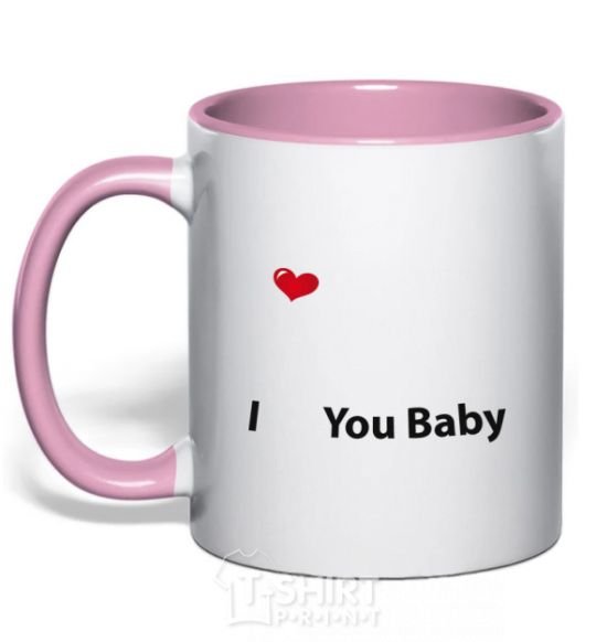Mug with a colored handle I LOVE YOU BABY light-pink фото