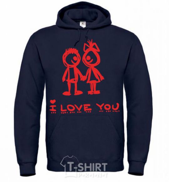 Men`s hoodie I LOVE YOU. RED COUPLE. navy-blue фото