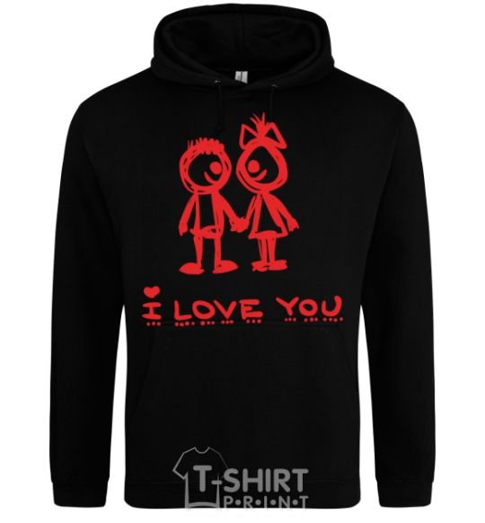 Men`s hoodie I LOVE YOU. RED COUPLE. black фото