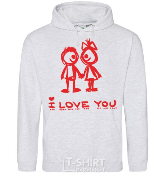 Men`s hoodie I LOVE YOU. RED COUPLE. sport-grey фото