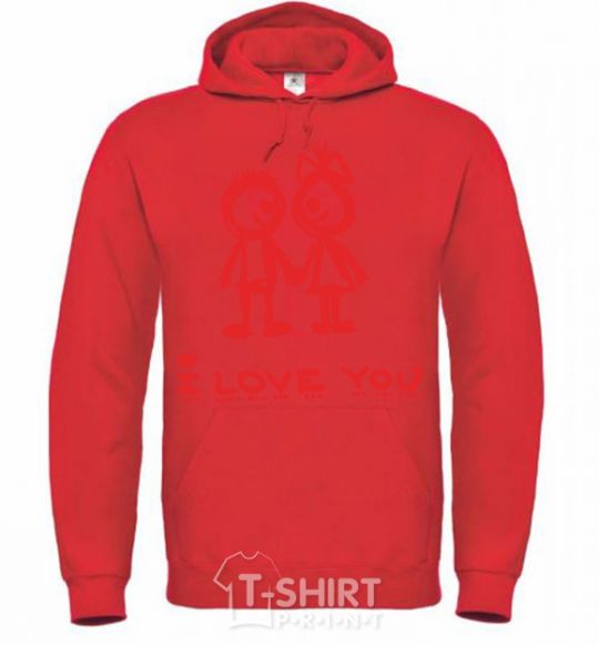 Men`s hoodie I LOVE YOU. RED COUPLE. bright-red фото