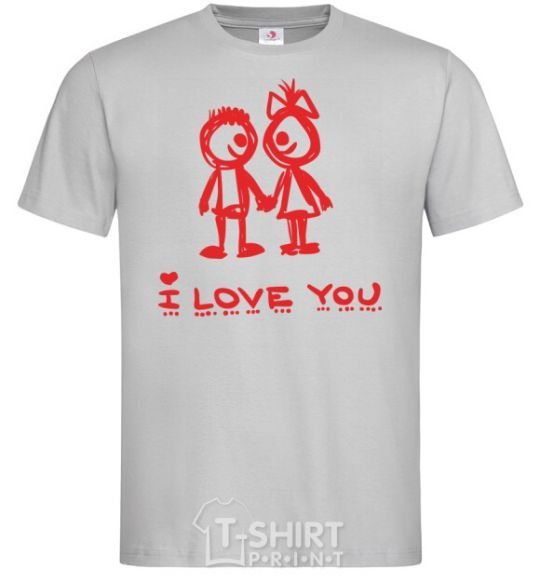 Men's T-Shirt I LOVE YOU. RED COUPLE. grey фото