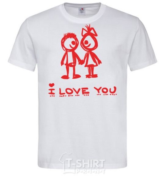 Men's T-Shirt I LOVE YOU. RED COUPLE. White фото