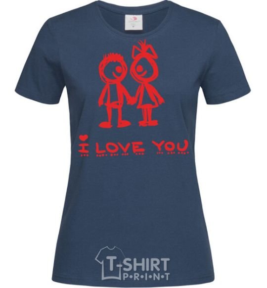 Women's T-shirt I LOVE YOU. RED COUPLE. navy-blue фото