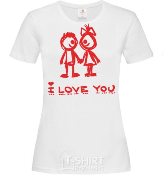 Women's T-shirt I LOVE YOU. RED COUPLE. White фото