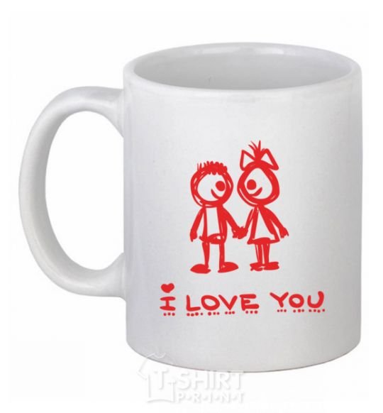 Ceramic mug I LOVE YOU. RED COUPLE. White фото