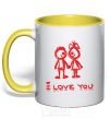 Mug with a colored handle I LOVE YOU. RED COUPLE. yellow фото