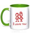 Mug with a colored handle I LOVE YOU. RED COUPLE. kelly-green фото