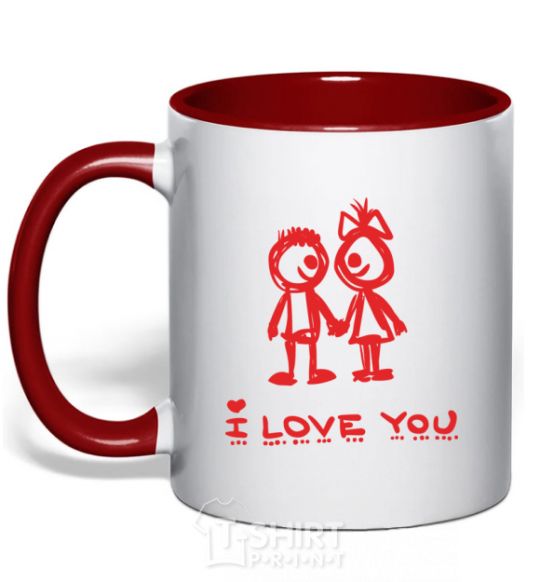 Mug with a colored handle I LOVE YOU. RED COUPLE. red фото