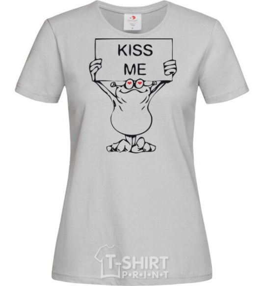 Women's T-shirt KISS ME grey фото