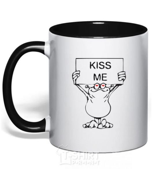 Mug with a colored handle KISS ME black фото