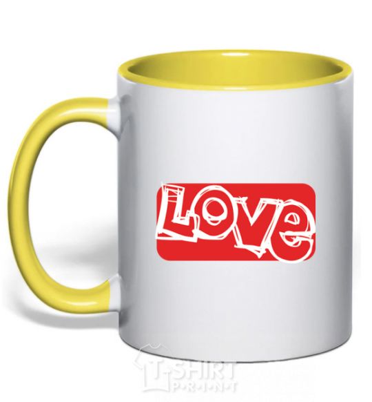 Mug with a colored handle DRAWN LOVE yellow фото