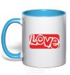 Mug with a colored handle DRAWN LOVE sky-blue фото