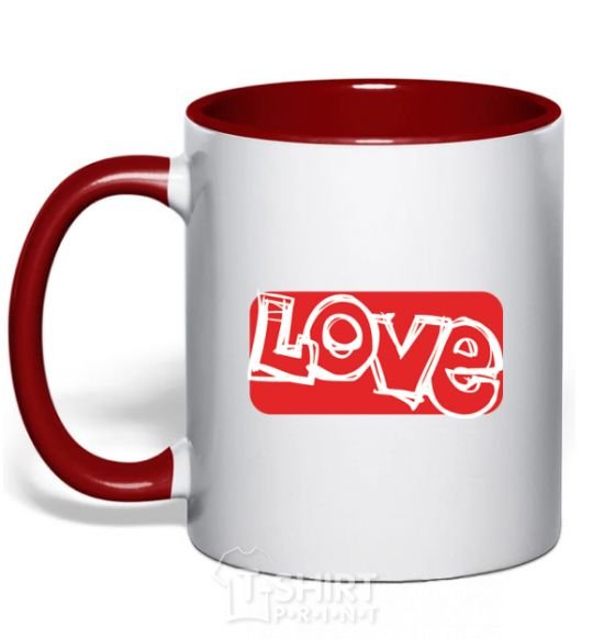 Mug with a colored handle DRAWN LOVE red фото