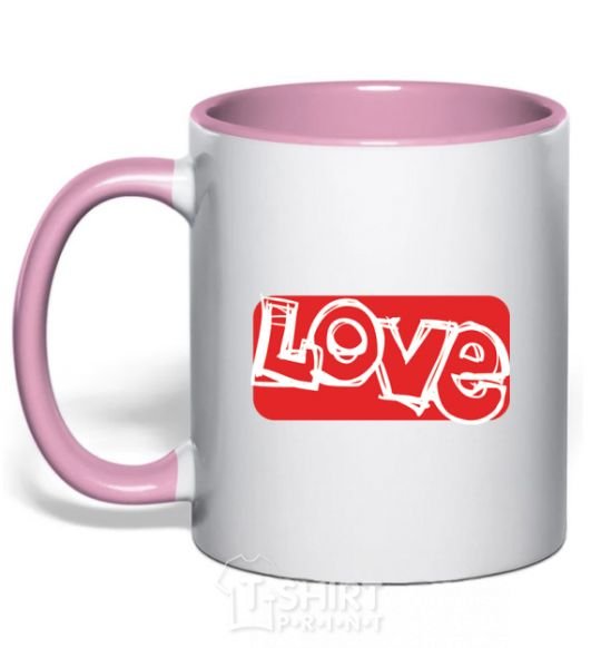 Mug with a colored handle DRAWN LOVE light-pink фото