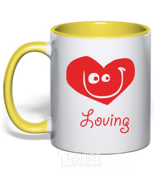 Mug with a colored handle LOVING SMILE yellow фото