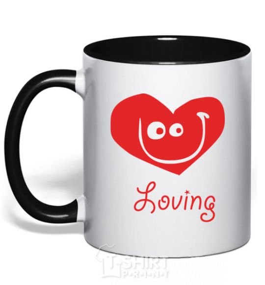 Mug with a colored handle LOVING SMILE black фото