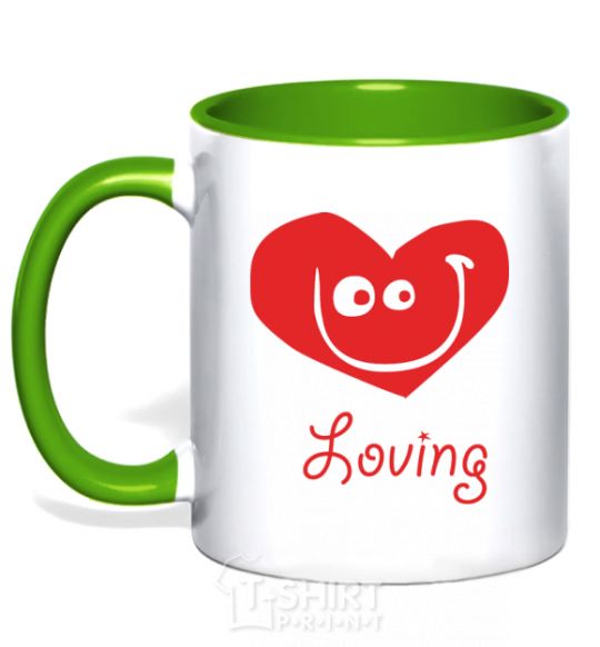 Mug with a colored handle LOVING SMILE kelly-green фото