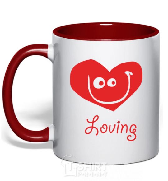 Mug with a colored handle LOVING SMILE red фото