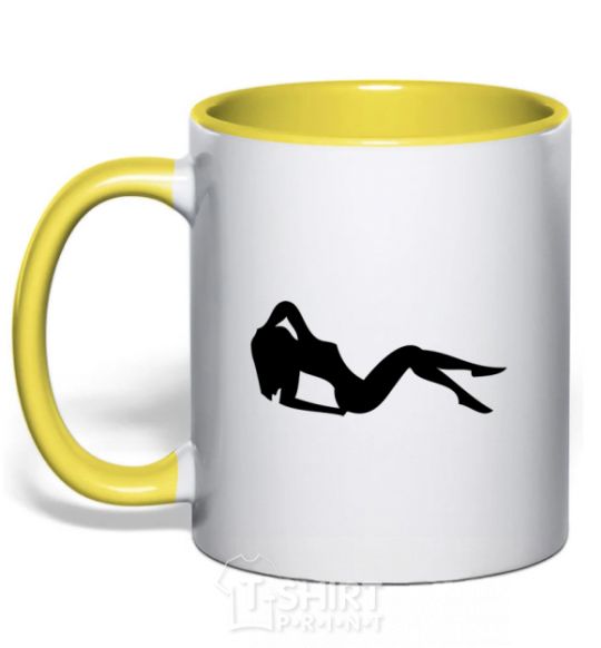 Mug with a colored handle GIRL yellow фото