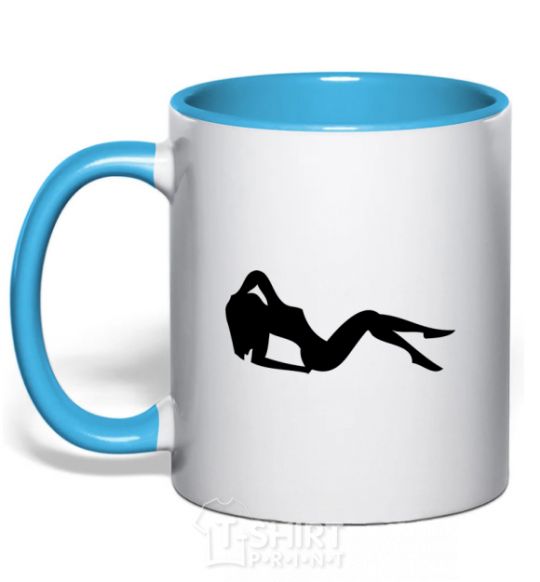 Mug with a colored handle GIRL sky-blue фото