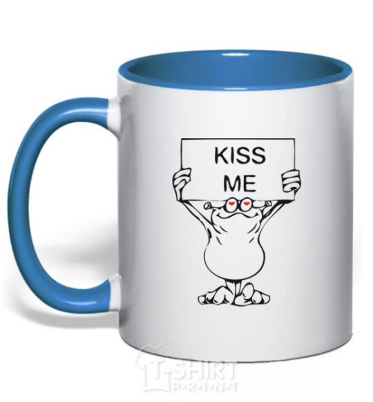 Mug with a colored handle KISS ME poster royal-blue фото