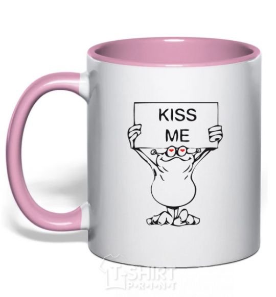 Mug with a colored handle KISS ME poster light-pink фото