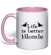 Чашка с цветной ручкой LIFE IS BETTER. BLONDE Нежно розовый фото