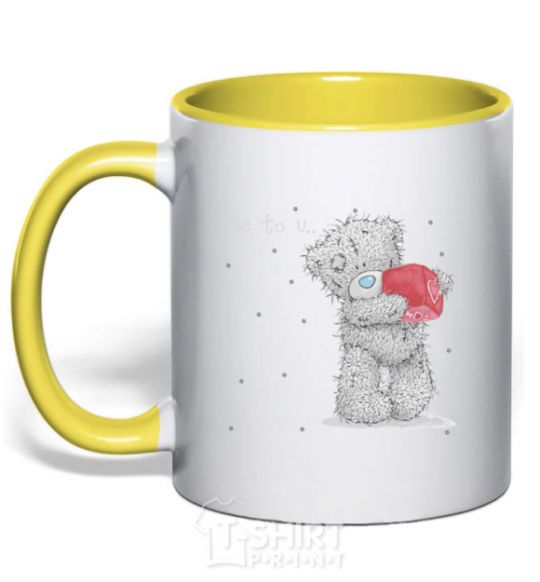 Mug with a colored handle TEDDY BEARS HEART yellow фото