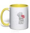 Mug with a colored handle TEDDY BEARS HEART yellow фото