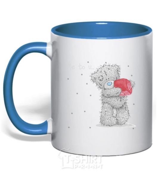 Mug with a colored handle TEDDY BEARS HEART royal-blue фото