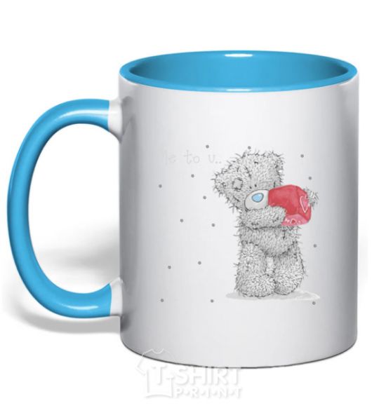 Mug with a colored handle TEDDY BEARS HEART sky-blue фото