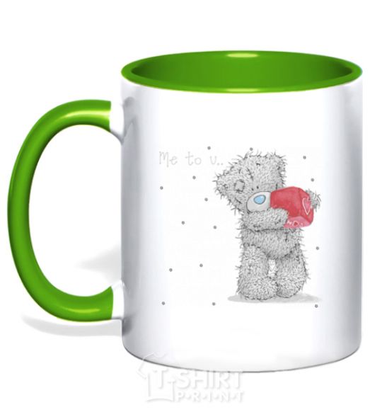 Mug with a colored handle TEDDY BEARS HEART kelly-green фото