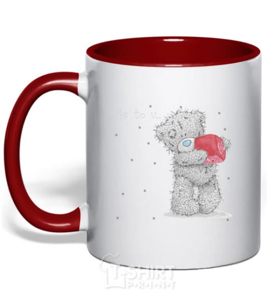 Mug with a colored handle TEDDY BEARS HEART red фото