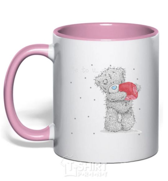 Mug with a colored handle TEDDY BEARS HEART light-pink фото
