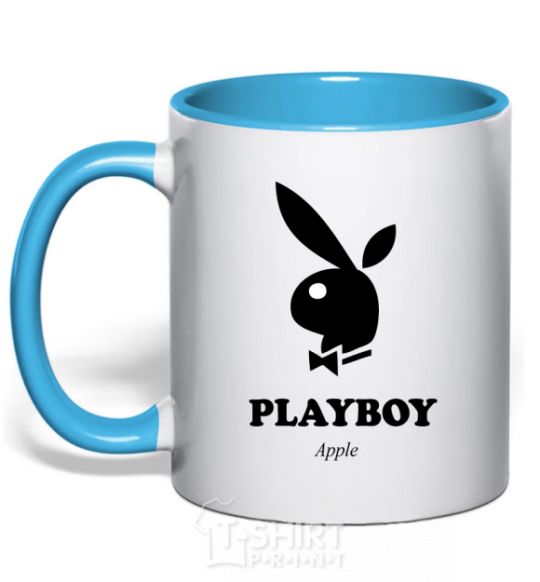 Mug with a colored handle PLAYBOY APPLE sky-blue фото