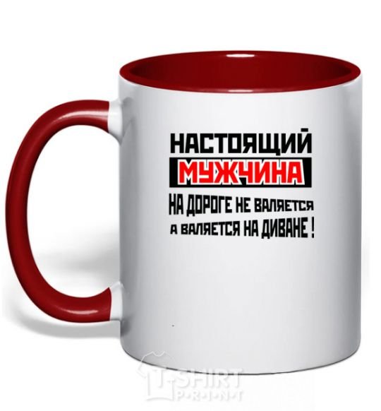 Mug with a colored handle REAL MAN V.1 red фото