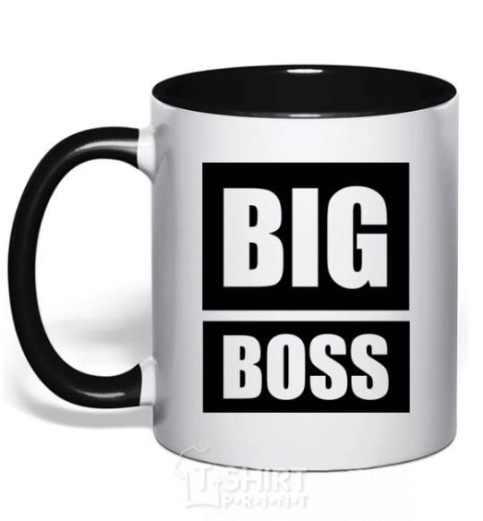 Mug with a colored handle BIG BOSS inscription black фото